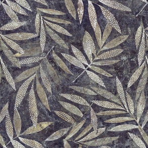 Textured Leaves - Liquorice Black, Natural, Beige