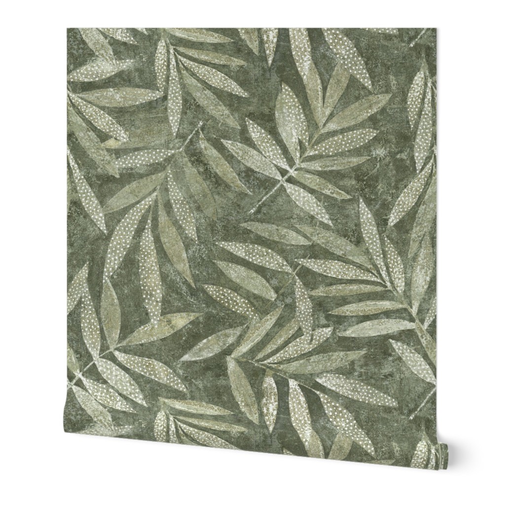 Textured Leaves - Sage Green/Grey