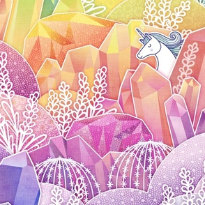 Crystal Garden with Unicorns- Magical Rainbow Crystals- Unicorn- Fairytale- Novelty- Kids- Children- Dopamine Nursery Wallpaper- Multicolor- Pride- LGBTQ- Large