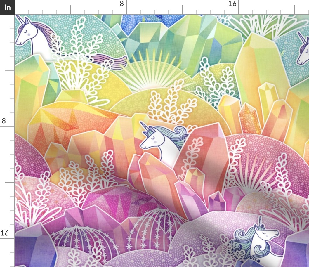 Crystal Garden with Unicorns- Magical Rainbow Crystals- Unicorn- Fairytale- Novelty- Kids- Children- Dopamine Nursery Wallpaper- Multicolor- Pride- LGBTQ- Medium