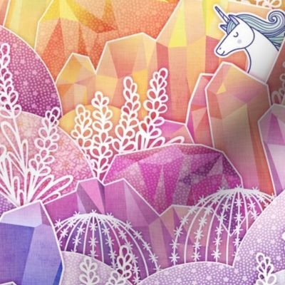 Crystal Garden with Unicorns- Magical Rainbow Crystals- Unicorn- Fairytale- Novelty- Kids- Children- Dopamine Nursery Wallpaper- Multicolor- Pride- LGBTQ- Small