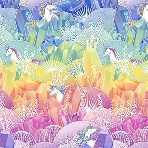 Crystal Garden with Unicorns- Magical Rainbow Crystals- Unicorn- Fairytale- Novelty- Kids- Children- Dopamine Nursery Wallpaper- Multicolor- Pride- LGBTQ- Small