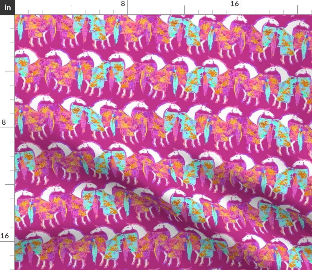 Horses in Kimonos, Fuchsia Background  5.99in x 6.65in repeat scale