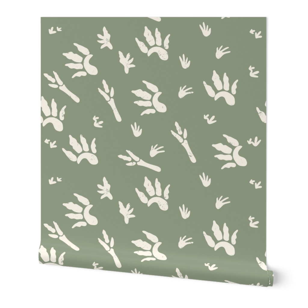 Large Distressed Dinosaur Footprints with a Sage Green  Background