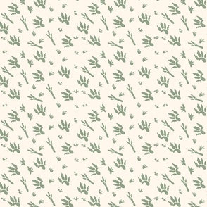Medium Distressed Dinosaur Footprints in Sage Green  with a Cream White Background