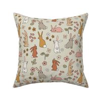 Bunnies and Flowers in Earthy colors - 3 inch