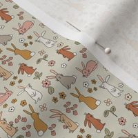 Bunnies and Flowers in Earthy colors - 3/4 inch