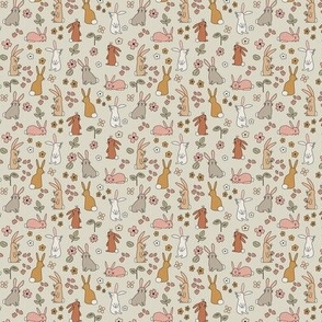 Bunnies and Flowers in Earthy colors - 3/4 inch
