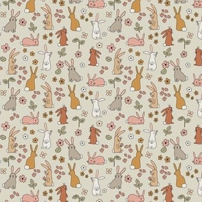 Bunnies and Flowers in Earthy colors - 1 inch