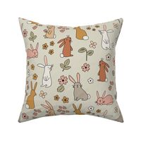 Bunnies and Flowers in Earthy colors - 4 inch