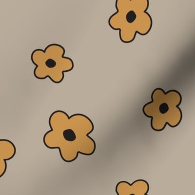 Simple Yellow Flowers on Khaki - 2 inch