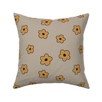 Simple Yellow Flowers on Khaki - 2 inch