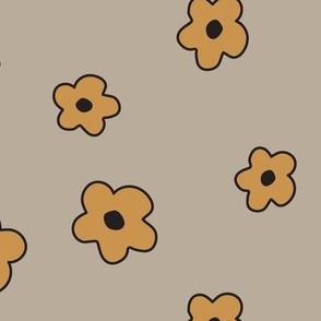 Simple Yellow Flowers on Khaki - 2 inch