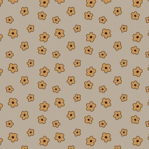 Simple Yellow Flowers on Khaki - 1/2 inch