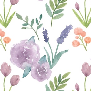 Watercolor Purple Rose Flower Garden Pattern