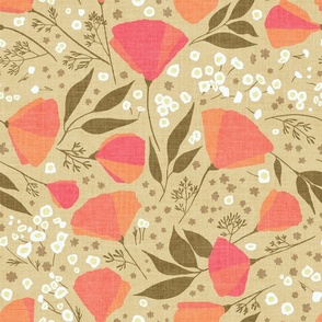 California Warm Pink Poppies on beige