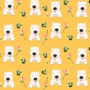 white dog with flower / yellow