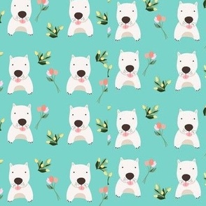 white dog with flowers / mint
