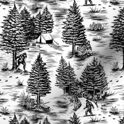 Small-Scale Bigfoot / Sasquatch Toile de Jouy in Black and White