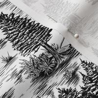 Small-Scale Bigfoot / Sasquatch Toile de Jouy in Black and White