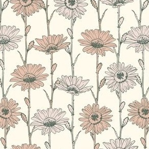Daisies pink and grey 6x9"