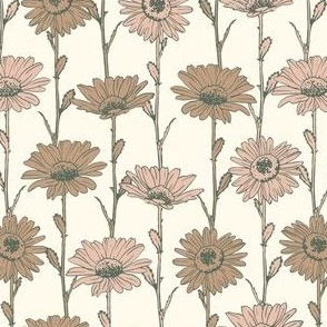 Daisies cream and pink 6x9"