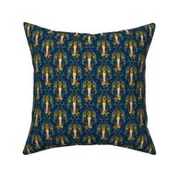 Mermaid underwater art nouveau mustard dark blue 3 inch