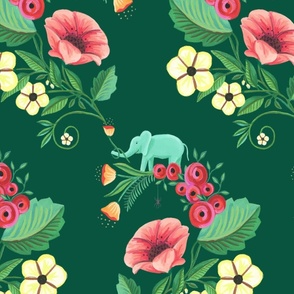 Cute elephants hiding inside floral stacks