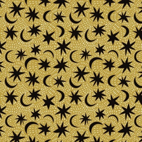 Black stars and moon. Fawn background. 