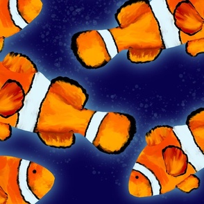 Large Clown Fish Nemo on Dark Blue Underwater Ocean Scene