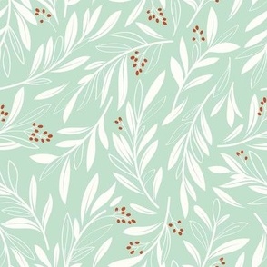 Small scale // Peaceful olive branches // mint background natural white olive tree leaves 
