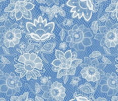 White Floral Lace on Blue