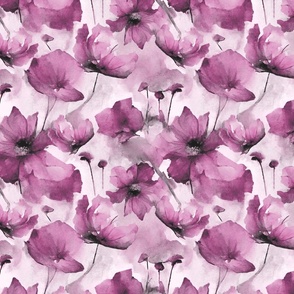 Flower Loose Abstract Watercolor Floral Pattern In Purple  Pink Smaller Scale