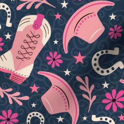Large Scale Pink Cowgirl on Navy