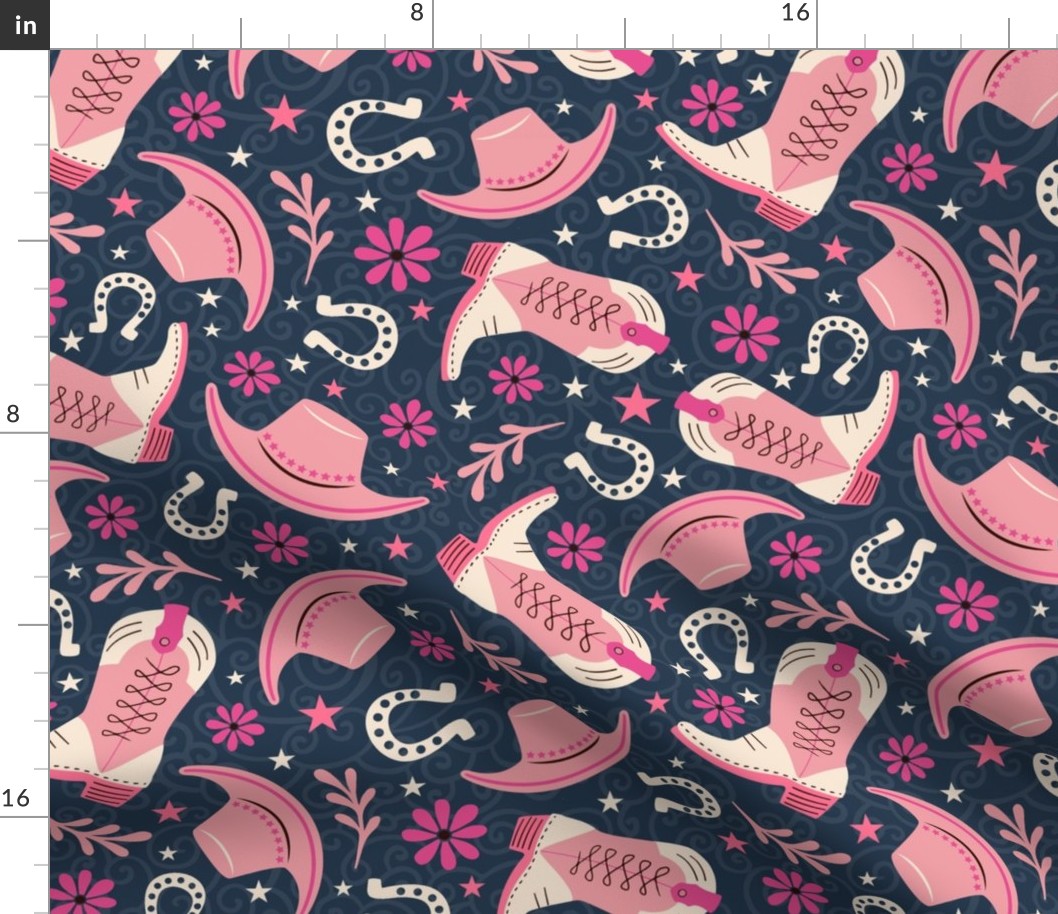 Large Scale Pink Cowgirl on Navy