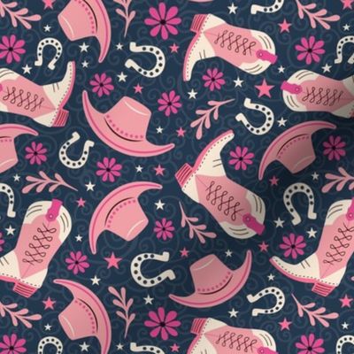 Medium Scale Pink Cowgirl on Navy