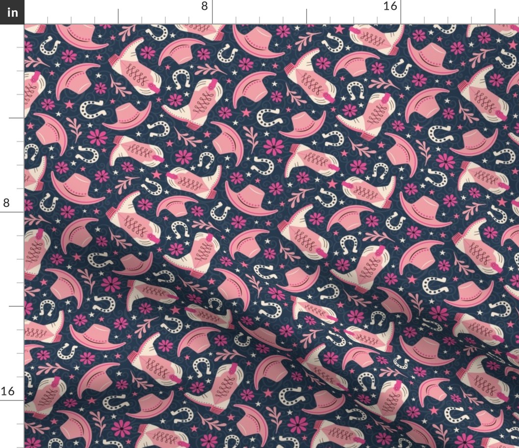 Medium Scale Pink Cowgirl on Navy