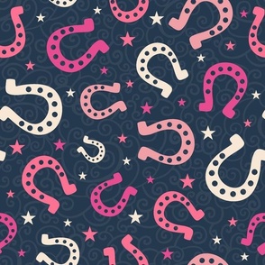 Large Scale Pink Cowgirl Horseshoes on Navy