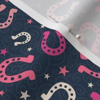 Medium Scale Pink Cowgirl Horseshoes on Navy