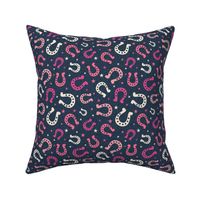 Medium Scale Pink Cowgirl Horseshoes on Navy