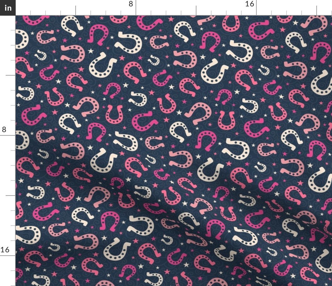 Medium Scale Pink Cowgirl Horseshoes on Navy