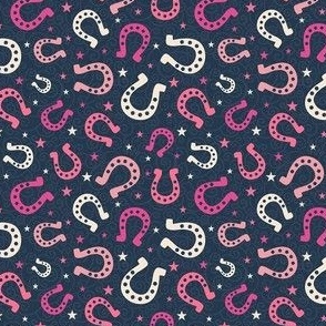 Small Scale Pink Cowgirl Horseshoes on Navy