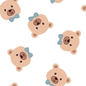 Cute baby bear with bow tie seamless fabric design pattern