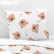 Cute baby bear with stars seamless fabric design pattern