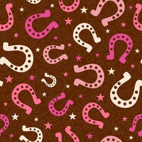 Large Scale Pink Cowgirl Horseshoes on Brown