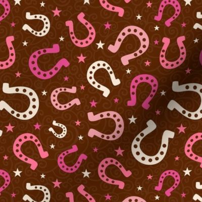 Medium Scale Pink Cowgirl Horseshoes on Brown