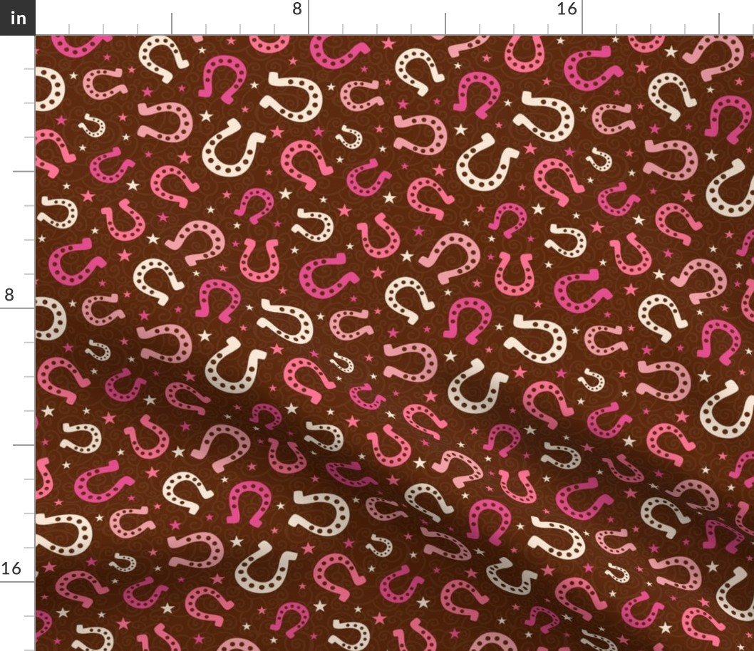 Medium Scale Pink Cowgirl Horseshoes on Brown