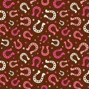 Small Scale Pink Cowgirl Horseshoes on Brown