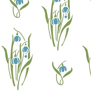 Liberty Blue Snowdrops Art Deco Vintage Spring on White Large Scale Victorian 