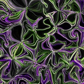MWG22 - Midnight Walk through a Surreal Moonlit Flower Garden - Purple and Green  on Black - Fabric Repeat 16 inches - Wallpaper Repeat 12 inches
